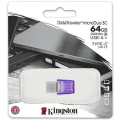 KINGSTON - Memoria USB MICRODUO3CG3 64GB TIPOA-USB-C 200Mbs