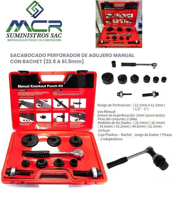 PERFORADOR DE AGUJERO MANUAL CON RACHET de 1-2 a 2 pulgadas