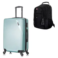 DUKAP - Maleta Cabinera 51cm Discovery Verde Agua y Mochila Portalaptop MO305