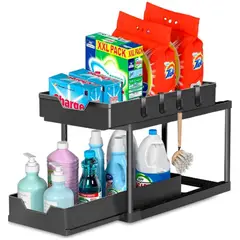 MINARI - Estante Organizador 2 Niveles para Baño Lavandería con Ganchos 13Y