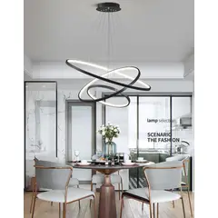 GENERICO - Lámpara 3 luces moderna con anillos irregular LED negro