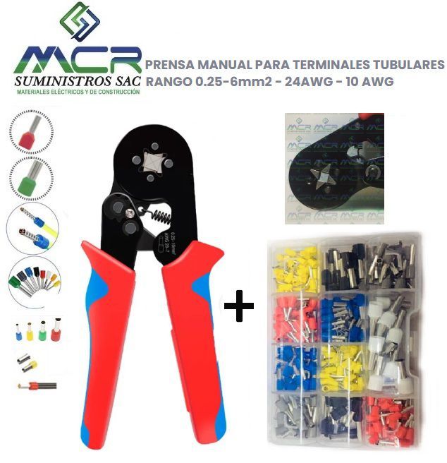 ALICATE PRENSA TERMINAL TUBULAR SOBREMOLDEADO CAJA TERMINALES