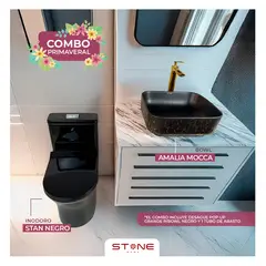 STONE - COMBO INODORO MINIMALISTA STAN BLACK BOWL AMALIA MOCCA