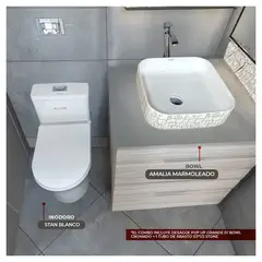 STONE - COMBO INODORO MINIMALISTA STAN BLANCO BOWL AMALIA MARMOLEADO