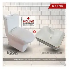 STONE - COMBO INODORO MINIMALISTA NOOR BLANCO BOWL ADELINE MARMOLEADO