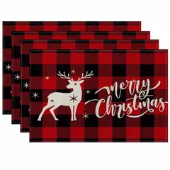 GENERICO - 4 Piezas/set Diseño Navideño Mantel Individual rojo