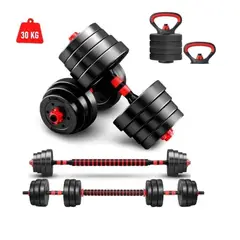 GENERICO - Mancuerna set de 30 kilos Convertibles +barra+asas