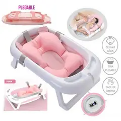 GENERICO - Tina de Baño Plegable Rosa con Termómetro