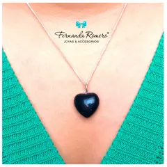 FERNANDA ROMERO JOYAS Y ACCESORIOS - Collar Onix Piedra Natural forma de Corazón con cadena de Plata de Ley