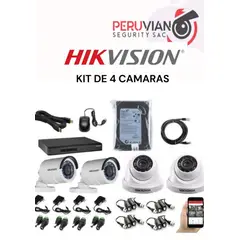 HIKVISION - KIT DE 4 CAMARAS DE SEGURIDAD FULL HD INCLUYE ACCESORIOS