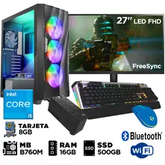 INTEL - Computadora Pc Gamer Core i5 12va Gen Ram 16GB SSD 500GB VIDEO 6GB MONITOR 27