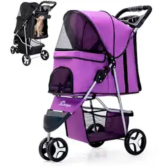 QUE PATAS PET SHOP - Coche De 3 Ruedas Para Mascotas Plegable 15 Kg Color Morado