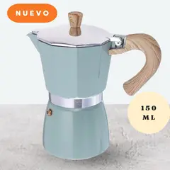 GENERICO - Cafetera Italiana Clásica con Mango de Madera de 150 ML Celeste