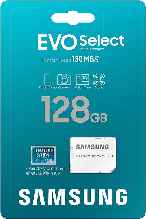 Micro SD 128gb Evo Select Plus + 4k 130 Mb/s U3 A2