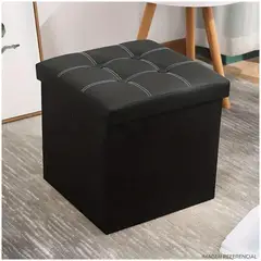 INSPIRA MARKET - Taburete Baul reposapiés asiento acolchado negro