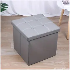INSPIRA MARKET - Taburete Baul reposapiés asiento acolchado gris