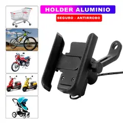 IMPORTADO MC - Holder Soporte De Metal Aluminio Para Moto Bicicleta Con Conector USB