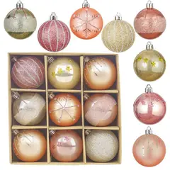 GENERICO - BOLAS NAVIDEÑAS X 9 UNIDADES ROSA Y DORADO