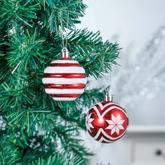GENERICO - ESFERAS DE NAVIDAD 24 UNIDADES 6 CM ROJO CON BLANCO