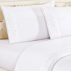 CASATEX - Juego de sabanas 100% algodón 2 plazas con bordado - Blanco