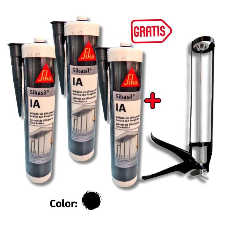 Pack por 3 Siliconas Antihongos Sikasil IA Negro 280ml GRATIS Pistola