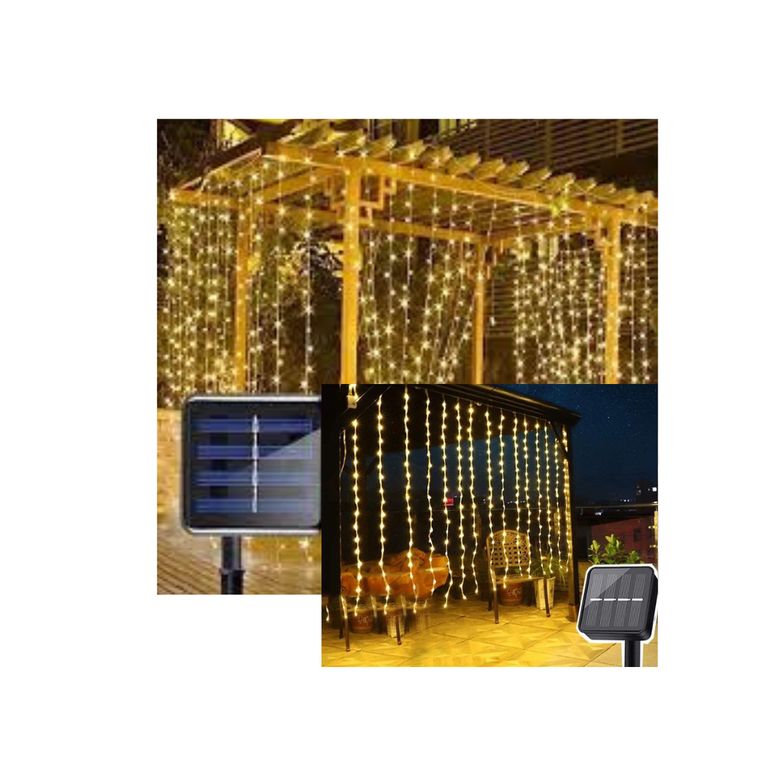 Luces Cortina Led Panel Solar Hada Exterior Navidad Navideño