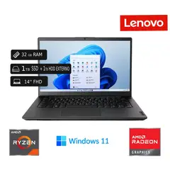 LENOVO - Laptop Nueva K14 AMD Ryzen 5400 32GB RAM 512 SSD + 1TB HDD EXT + USB 128GB +Cable Internet