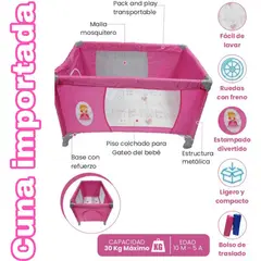 GENERICO - Cuna Corral Importado Fácil de Lavar ROSA