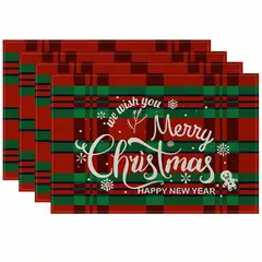 GENERICO - 4 Piezas/set Diseño Navideño Mantel Individual rojo