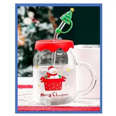 GENERICO - Taza con sorbete de vidrio con diseño de Hombre de nieve con su regalo