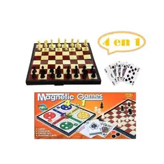 GENERICO - Tablero Ajedrez 4 en 1 Imantado con Caja de Casino Rojo