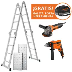 TRUPER - COMBO Escalera multiposición 16 peldaños AMOLADORA 850w TALADRO 600W