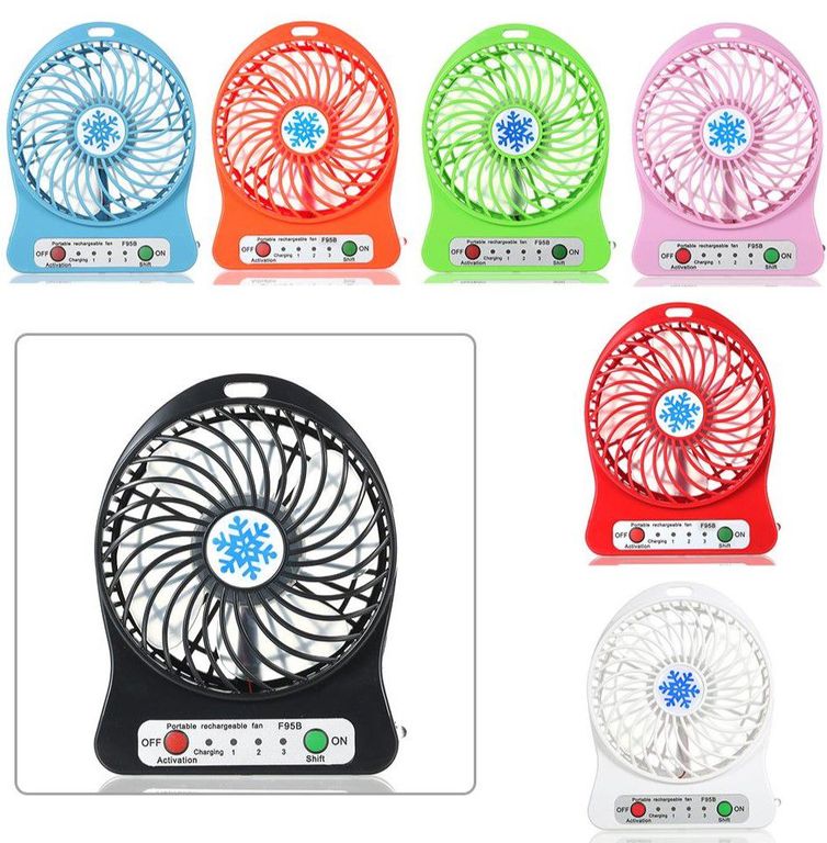 Ventilador portatil recargable usb 3 velocidades y luz led