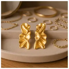 ESIKA - Aretes Chunky MODERN STONES Hermosas Tendencia Baño de Oro Mate 24K