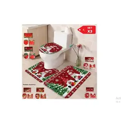 GENERICO - Juego x3 de tapete de baño navideño con estampado para inodoro