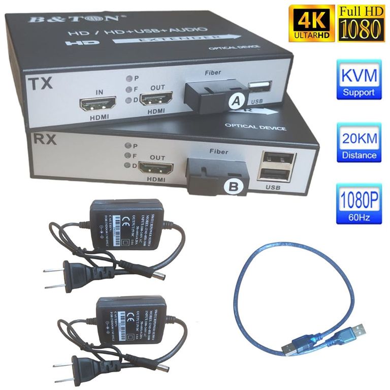 Extensión Extender HDMI fibra optica KVM Hasta 20 kilometros 1080 USB
