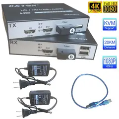 GENERICO - Extensión Extender HDMI fibra optica KVM Hasta 20 kilometros 1080 USB
