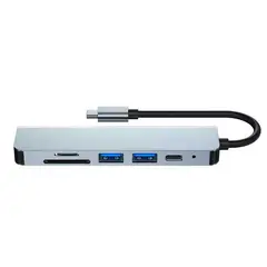 GENERICO - Adaptador Hub 6 en 1 Tipo C a HDMI, SD, TF, USB x2, PD tipo C