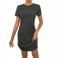 GENERICO - SHEIN Vestido Camisero Desgarro Gris Oscuro