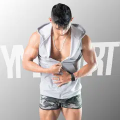 YML SPORT - Chaleco con Capucha Hombre - Chaleco GYM Plomo Plata -