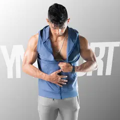 YML SPORT - Chaleco con Capucha Hombre - Chaleco GYM Acero -