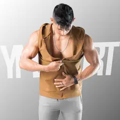 YML SPORT - Chaleco con Capucha Hombre - Chaleco GYM Caqui -
