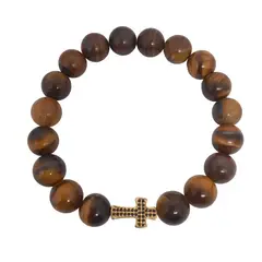 LUCYANA JOYAS Y ACCESORIOS - Pulsera Hombre Cruz Crucifijo y Ojo de Tigre Marrón - Joyas Lucyana