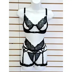 GENERICO - Conjunto 5PZ TOLUM Negro Brasier con Aro TALLA S a M DeAlcoba