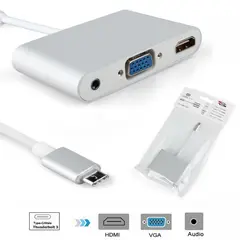 GENERICO - Convertidor Tipo C a Hmdi 4k VGA con Audio 3.5mm 3 en 1 Multiport hub