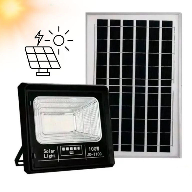 Lampara Reflector Farola Solar Interior Y Exterior Con Panel 100W