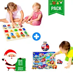 GENERICO - Pack 2 Rompecabezas - Vocales Formas Números y Transportes