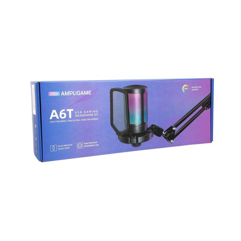 Micrófono Ampligame A6T Usb Rgb (Soporte De Brazo) White