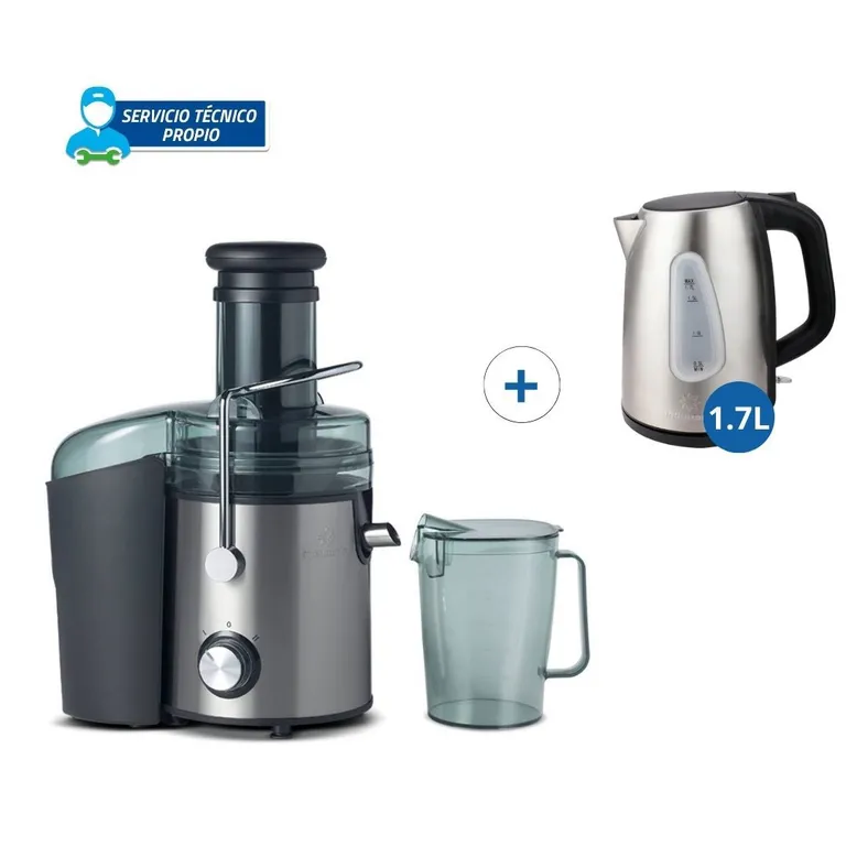 Extractor de Jugo Indurama  de Acero inoxidable 800w + Hervidor 17L