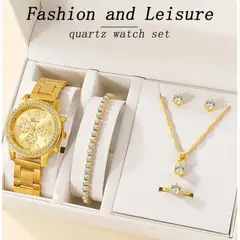 GENEVA - Pack 6 Piezas Reloj Lujo Anillo Aretes Pulsera Collar  Mujer Genieka_.